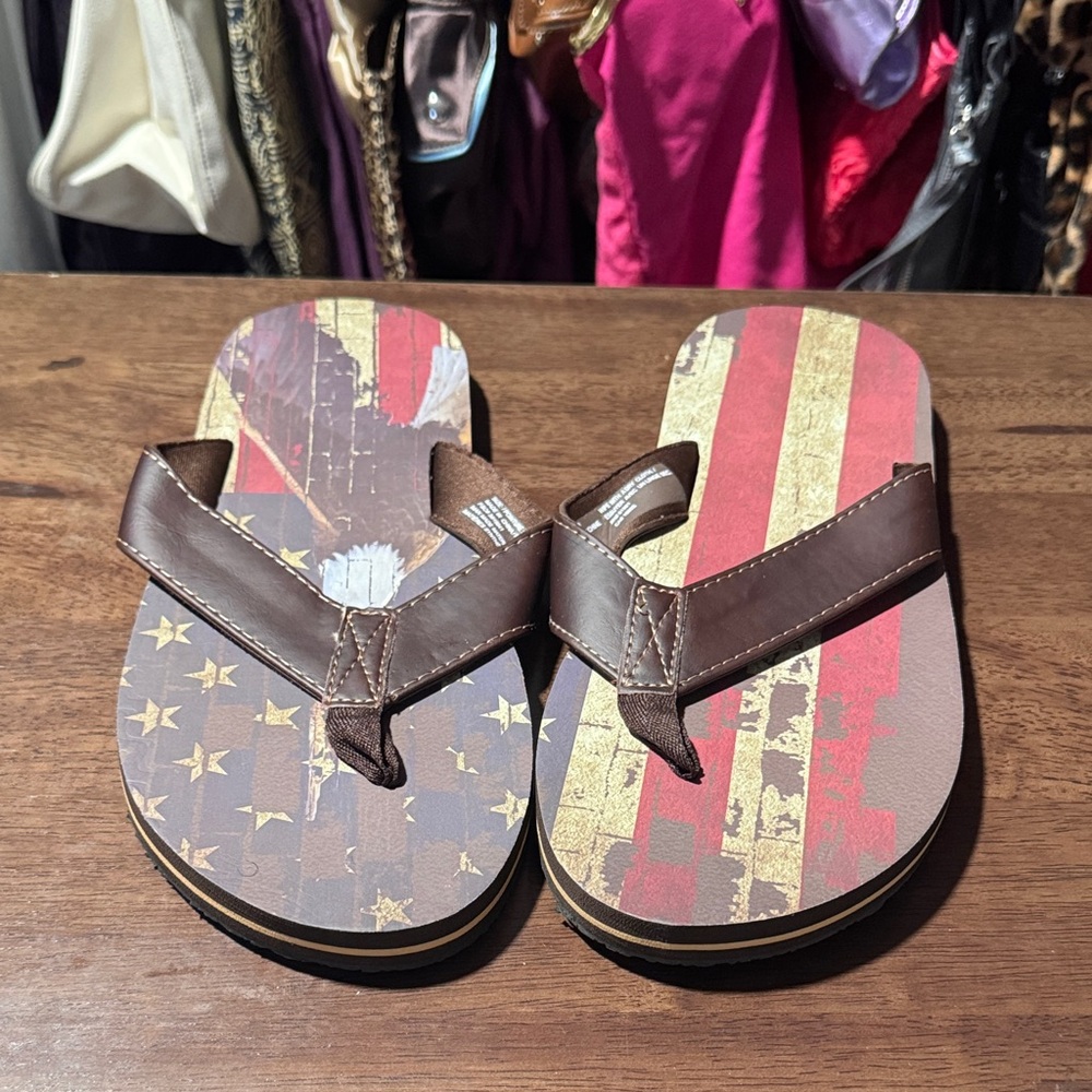 Avon Brown American Flag Flip Flops